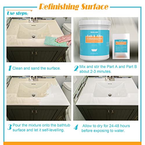 REALINN Tub and Tile Refinishing Kit 35 Oz White, with Porcelain Chips