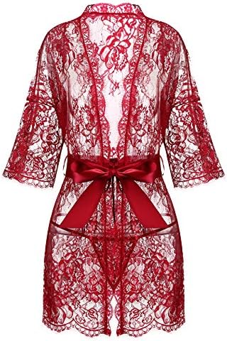 Avrilove Women's Kimono Eyelash Lace Robe Babydoll Lingerie Mesh Chemise Nightdress Nightgown
