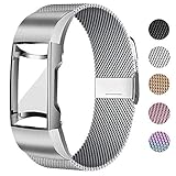UHKZ Compatible for Fitbit Charge 3/Charge 3 SE Bands with Screen Protector Case, Stainless Steel Mesh Wristband Loop Accessories for Fitbit Charge 3/Charge 3 SE Smartwatch,Silver,S