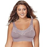 Just My Size Comfort Wirefree Bra Lace Trim & Back Close_Warm Steel_XXX-L