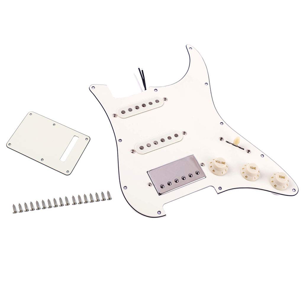 Alnicov Guitar Loaded Prewired Pickguard SSH Alnico Dual Rail Humbucker Pickups With Back Cover for Strat ST Electric Guitar Replacement,White