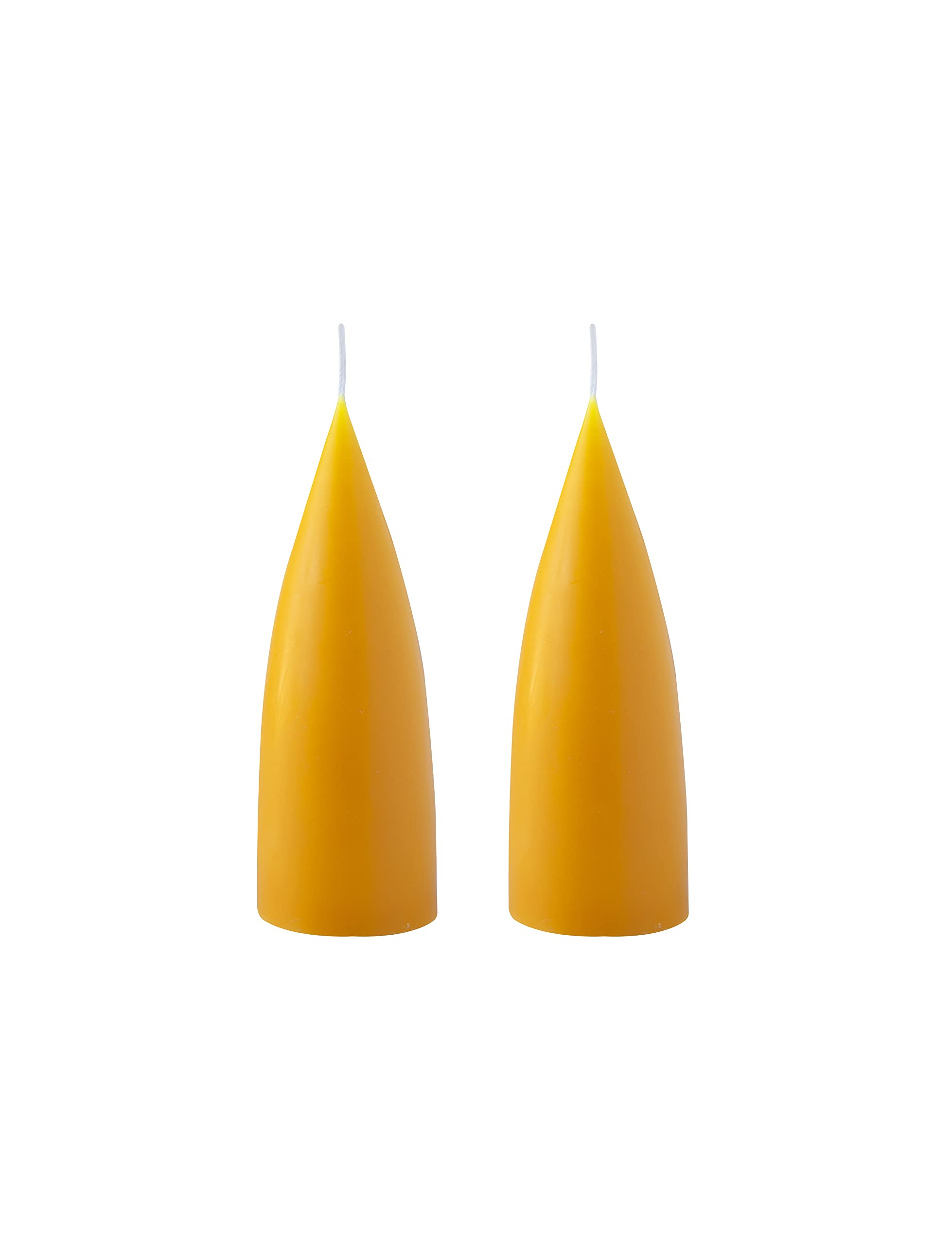Kunstindustrien® Cone Shaped Candles, Made in Denmark, 43 Colours Available, Dripless & Smokeless Pillar Candles, Candles Long Burning 15 Hours, Unscented Candle Gift Set, 2pcs. 6.5 x 16cm (Yellow)