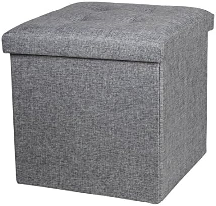 NISUNS OT02 Folding Storage Ottoman Cube Foot Rest Stool Seat.15"x15"x15" (Linen Gray)
