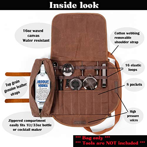 Beemojo Barkeeper-Werkzeugtasche, gewachstes Segeltuch, wasserabweisend, verstellbare Schultergurte, Echtledergriffe, 16… – Bild 6