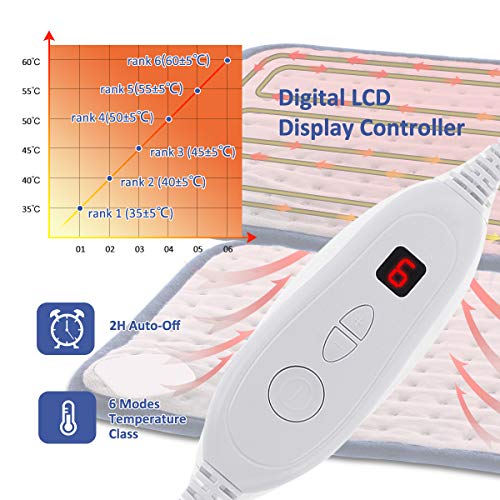 Heating Pads for Back Pain, MIGICSHOW Electric Dry & Moist Heated Pad Large Heat Pad for Cramps Relief, Back, Neck, Abdomen, Legs Ultra-Soft Touch 12''x24'', 6 Heat Settings & 2 Hr Auto Off