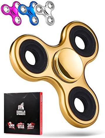 Gorilla Spinners - Fidget Spinner Toy with Metal Coating and High Speed Steel Bearing in Premium Carton Gift Box, 1-4 min of Spin Time (golden)