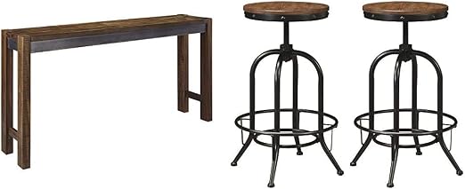 Amazon Com Ashley Furniture Signature Design Torjin Counter Height Dining Room Table Two Tone Brown Pinnadel Bar Stool Pub Height Set Of 2 Rustic Brown Tables