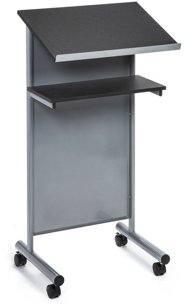 AudioVisual Direct Wheeled Lectern with Storage Shelf Silver/Black