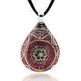 Chuvora Hand Blown Venetian Murano Glass Multi-Color Flower Mandala Art Pendant Necklace, 17-19 inches