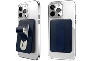 MOMO STICK Momostick - Leather Phone Card Wallet with Secure Finger Grip, Sticker Type Vegan Leather Phone Card Holder Sleeve Pouch with Phone Stand, Compatible with Most Smartphones, 2 Cards Space - Navy