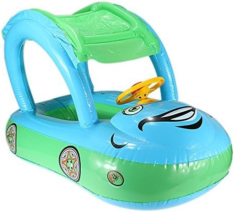 Inflatable Swimming Pool baby Float Seat Boat Car Sunshade adjustable, for Ages 6-36 months baby,Blue-Green Color by NurHuda