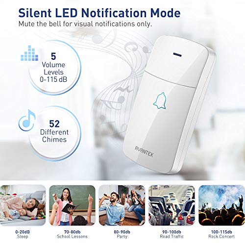 Wireless Doorbell, AVANTEK Waterpoof Door Bell Chime Operating at 1300