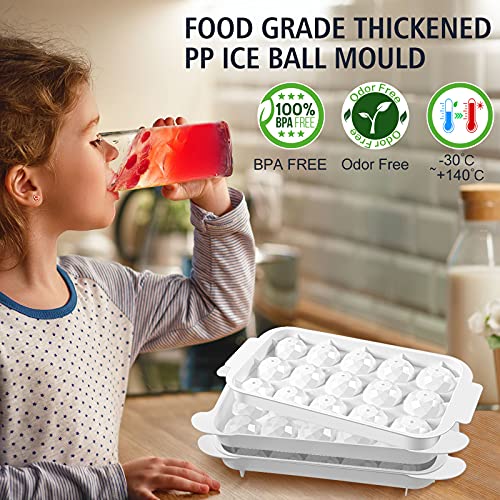 Eiswürfelform Kugel Eiswürfelbehälter mit Deckel und Schaufel BPA frei, 2 Packung Eiswürfel form 30 Diamant Eisball Eiskugelform aus PP für Wasser, Whisky, Trinken, Spülmaschinenfest, Ice Cube Tray
