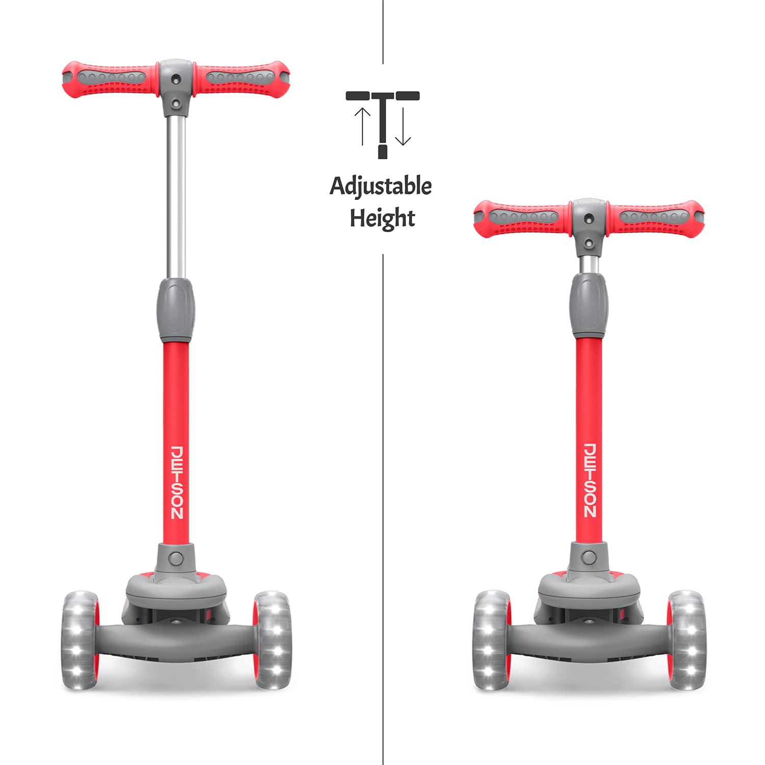 Gleam Kids Kick Scooter | LED Light-Up Wheels | Rear Foot Brake | Adjustable Handlebar | Wide Deck | Lean-to-Steer | Three Wheels | 5” Front Wheels | 3.5” Rear Wheel | Ages 3+
