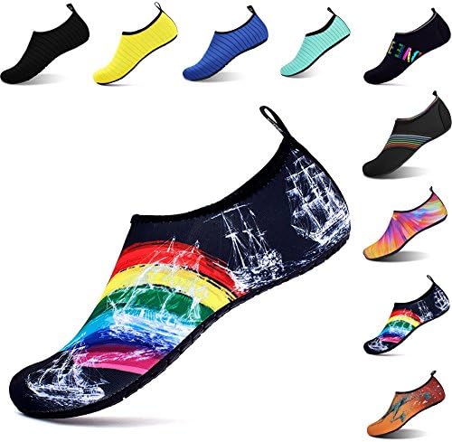 OOLIVUPF Water Sports Shoes Barefoot Beach Pool Shoes Quick Dry Aqua Yoga Socks for Men Women Rainbow 38/39
