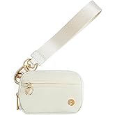 JEEBURYEE Wristlet Keychain Wallets for Women RFID Blocking Credit Card Holder Small Zipper Coin Purse Change Pouch with ID Window and Detachable Wrist Strap Beige