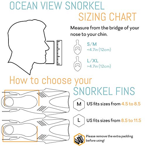 cozia design Snorkel Set with Foldable Snorkel MASK - Swim FINS Included - Premium Set Ocean View 180 Full Face Snorkel Mask with Go Pro Mount - Snorkel Mask Foldable Tube and Flippers