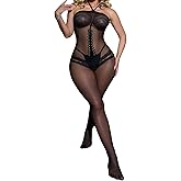 ZCGFKANYU Women's Body Stockings Matte Elastic Utra-Thin Bodystocking Nylon Bodysuit Tight Attached Stockings