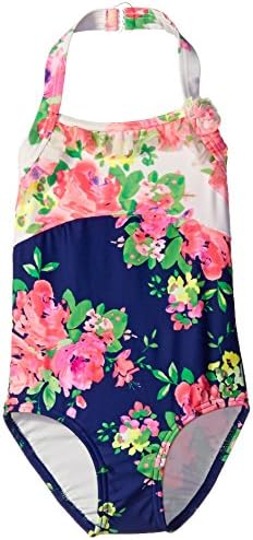 Hula Star Little Girls' Toddler Romance One Piece Swimsuit, Navy/Cream, 2T