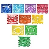 Neumx 2 Pack Mexican Banner Multi- Colored Papel Picado Party Garland Decorations 19 Feet Long & 10 Plastic Panels Each Banner
