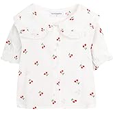 Mud Kingdom Little Girls Peter Pan Collar Blouse Cotton Puff Short Sleeve Button Up