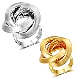 Mytys Stainless Steel Cocktail Rings Interlocked Ring for Women Girl Men Boy Matte Brushed Comfort Fit