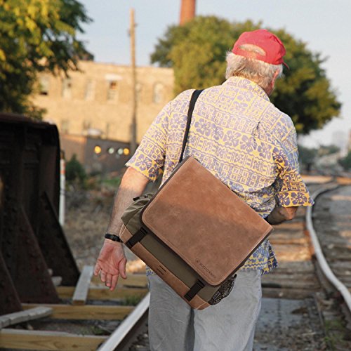 EVENaBAG Sitztasche, ausklappbarer Liegematte und aufhängebarem Kulturbeutel in Olivgrün | Echtleder Schultertasche für Herren & Damen – Bild 6