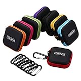 Meuxan 8-Pack Earbud Case Mini Storage Carrying Pouch with Carabiner for Earphone Headphone USB Cable Flash Drive, 8 Colors