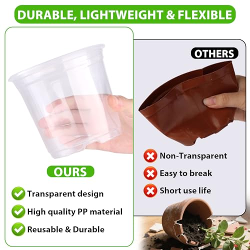 auriikoop 36 Pieces Plastic Pots, 13/15/18 cm Transparent Orchid Pots with Drainage Holes for Indoor and Outdoor Plant Cuttings