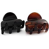 Parcelona French Duo Plain Tortoise Shell Brown and Black Celluloid Covered Spring Small Hair Claw Clip Clamp Clutcher for Girls and Women