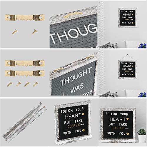 Double Sided Felt Letter Board- with 560 Pre-Cut 2 Size White & Gold Letters Sorted in Organizer- 10x10 Grey and Black Changeable Letterboard Message Board Sign, Wall & Tabletop Display, by NEARPOW