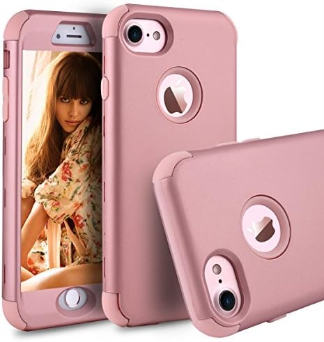iPhone 7 Case,iPhone 8 Case,Power J Three Layer Heavy Duty Shockproof High Impact Resistant Hybrid Full Body Protective Case for iPhone 7 &amp; iPhone 8 4.7" (Rose Gold)