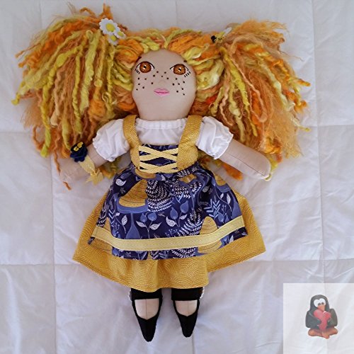 Fabric Art Doll with Golden Hair and Dirndl - Thumbnail 4