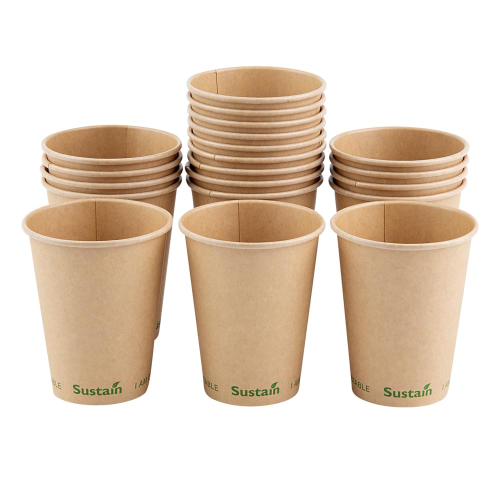 Restaurantware-Sustain 12 Ounce BPI-Certified Hot Cups, 1000 Single Wall Coffee Cups – Lids Sold Separately, Leakproof PLA Coating, Compostable Kraft Paper Cups, For Hot Or Cold Drinks