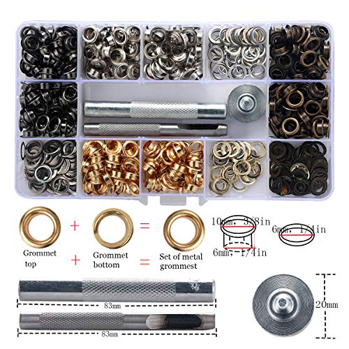 Grommet Kit 1/4 Inch Grommets Metal Eyelets 400 Sets with 3 Pieces