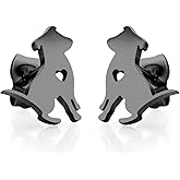555Jewelry Stainless Steel Small Tiny Puppy Dog Stud Earrings for Women,Hypoallergenic Miniature Dog Earring