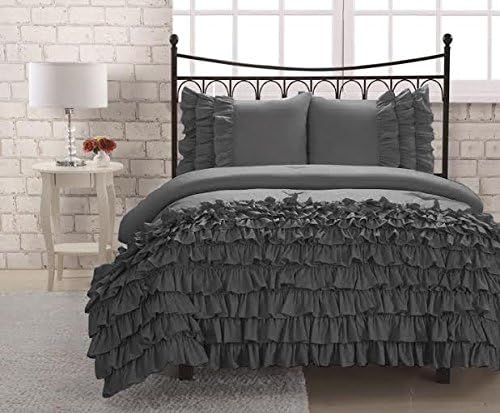 Philly Linens 600 Thread Count 100% Egyptian Cotton SOLID Elephant Grey QUEEN Half Ruffle Duvet Set