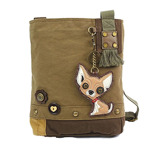 Chala Patch Cross-Body Women Handbag, Canvas Messenger Bag - Chihuahua - Olive