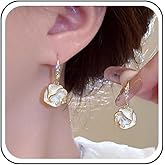 Ximdble Vintage Crystal Flower Drop Earrings Rhinestone Flower Hook Dangle Earrings Gold Cz Flower Stud Earrings White Camellia Dangle Earrings for Women