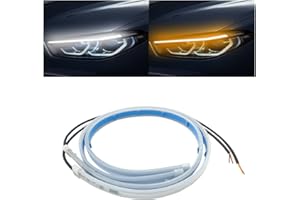 HIPOPY LED Headlight Strip Tube Light, 24 Inch Flexible DRL Daytime Running Light, Waterproof Switchback Sequential Flowing Turn Signal Lamp, Auto Accessories for Most Cars (White/Yellow)