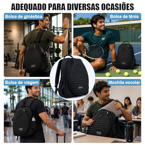 Mochila Academia Impermeável Grande para Tênis, Bolsa Esportiva com Compartimento para Sapatos, Ideal para Viagem, Pickleball, Badminton, Fitness e Uso Diário