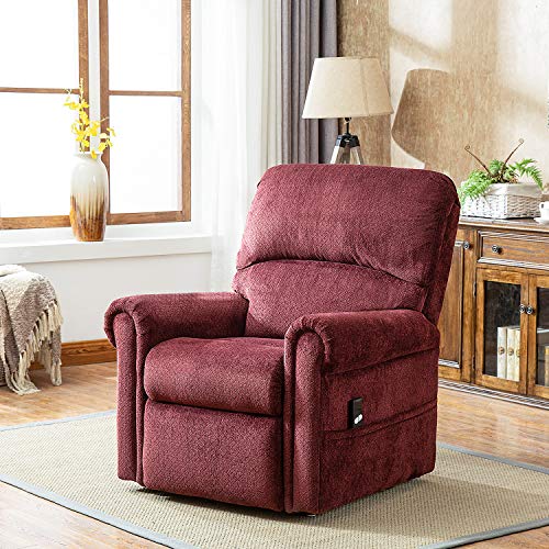Electric Lift Chair 380 LB Heavy Duty,JULYFOX Infinite Position Oversize Lift Recliner Sofa Lifts You Up W/ 2 Button Remote Upholstered Tufted Velvet Stand Up Lift Chair Living Room Chair Wine Red
