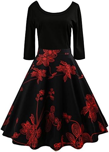 Women Dresses Lady Vintage Print Bodycon Sleeveless Evening Party Swing Dress Belt