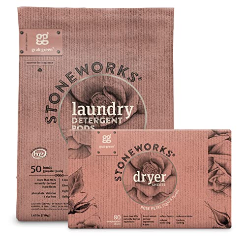 Grab Green Stoneworks Laundry Detergent Pods and Dryer Sheet Bundle, 50