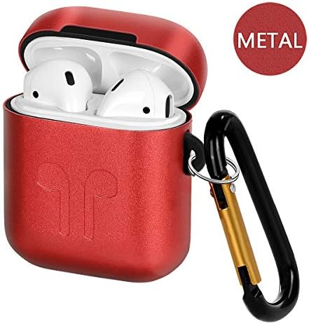 Biseoamz Metal Airpods Case Cover Portable Full Protective Dual Layer Cover Accessories Shockproof Dustproof Scratch Proof Compatible with AirPods 2 & 1 [Not for Wireless Charging Case Version] Red