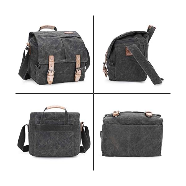 Neuleben Wasserdicht Vintage Kameratasche DSLR SLR Fototasche Canvas Umhängetasche für Spiegelreflexkamera Systemkamera Objektive Zubehör (Dunkelgrau) – Bild 3