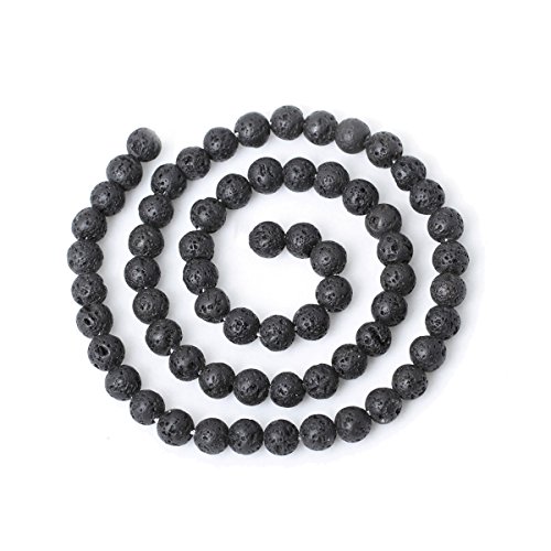 Qiwan 60PCS 6mm Black Lava stone Gemstone Loose Beads Well Polished Round Crystal Energy Stone Healing Power for Jewelry Making Findings 1 Strand 15" - Thumbnail 2