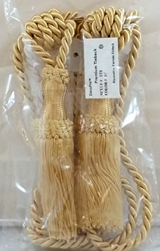 DÃ‰COPRO Pair of Premium Decorative Light Gold Chainette Tiebacks, 5 inch Tassel Length, 30 inch Spread (Embrace), Color: B7