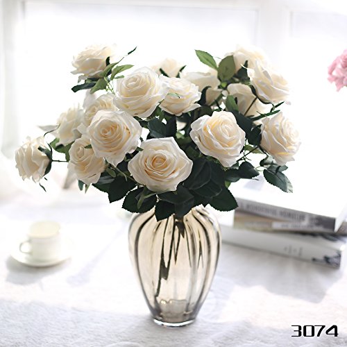 Anmas Home Silk Artificial Rose Flower Bouquet 10 Heads For Home Wedding Flora Decoration (Cream) - Thumbnail 2