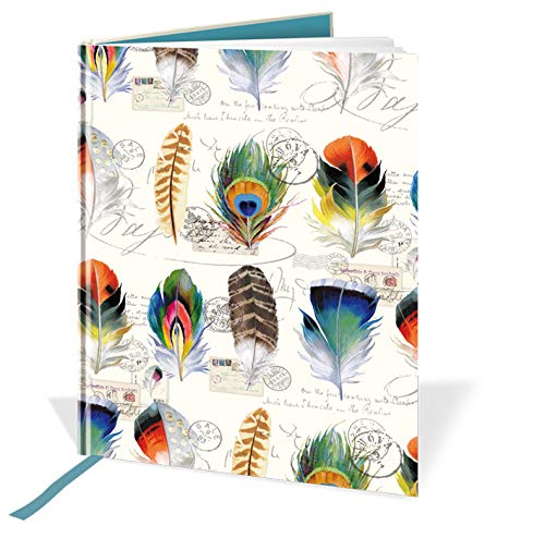 A6 Casebound Notebook - Feathers Design - 120 Pages - Ruled & Silk Ribbon - Size - 148mm x 105mm